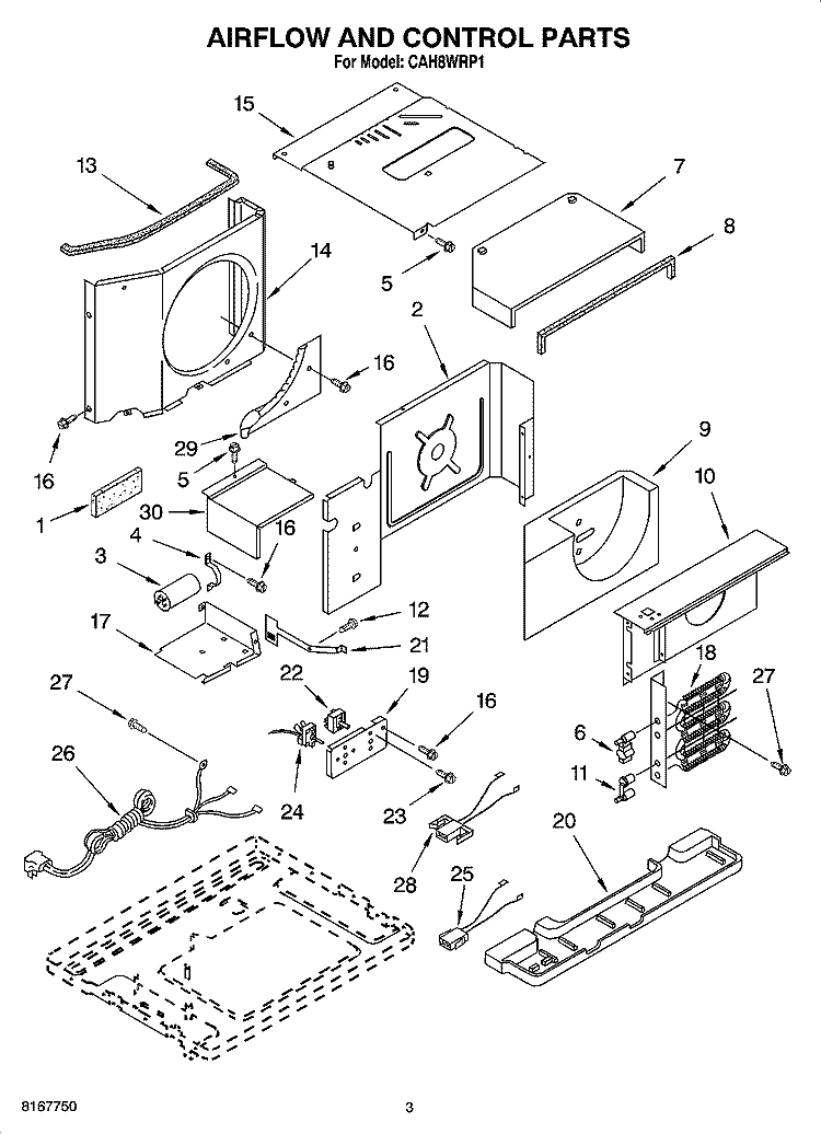 AIR FLOW AND CONTROL PARTS Diagram and Parts List for CAH8WRP1  Crosley Air Conditioner