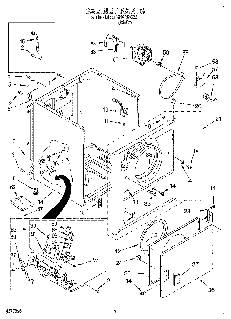CABINET Diagram and Parts List for RGX4625EW3  Roper Dryer