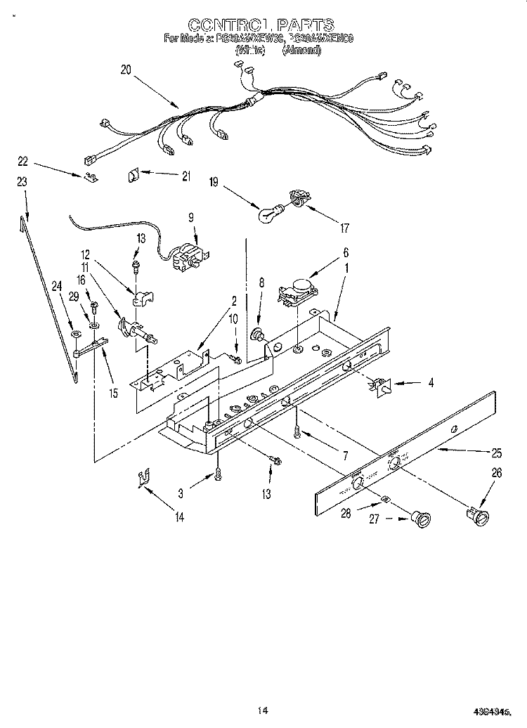 CONTROL Diagram and Parts List for RS20AWXEW00  Roper Refrigerator