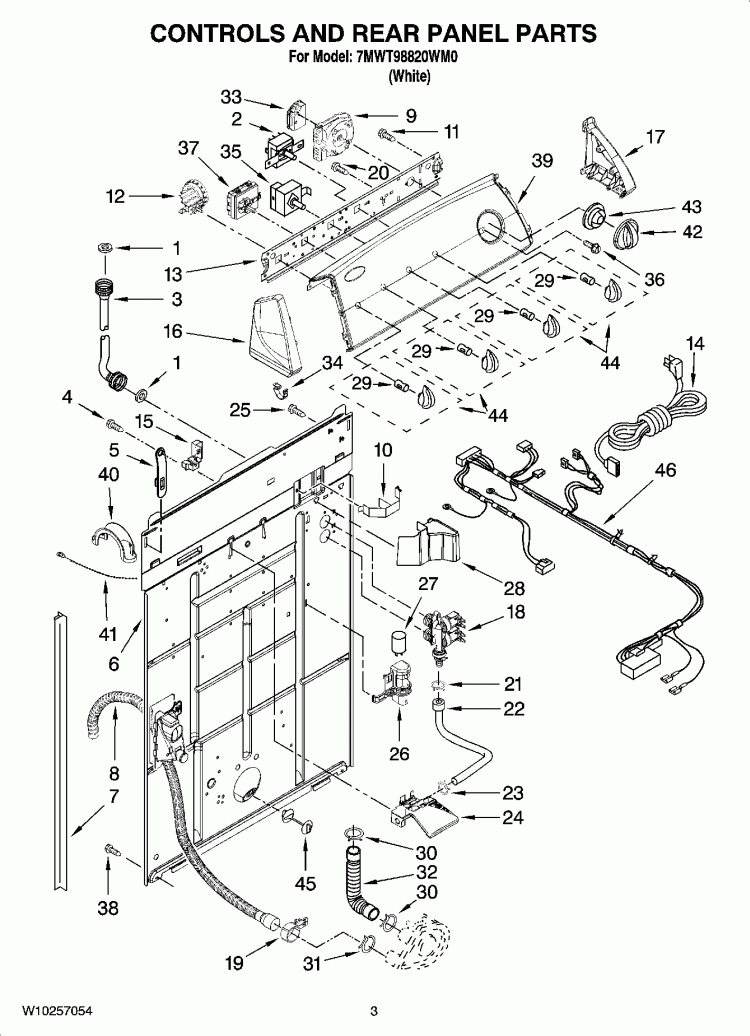 CONTROLS AND REAR PANEL PARTS Diagram and Parts List for 7MWT98820WM0  Whirlpool Washer