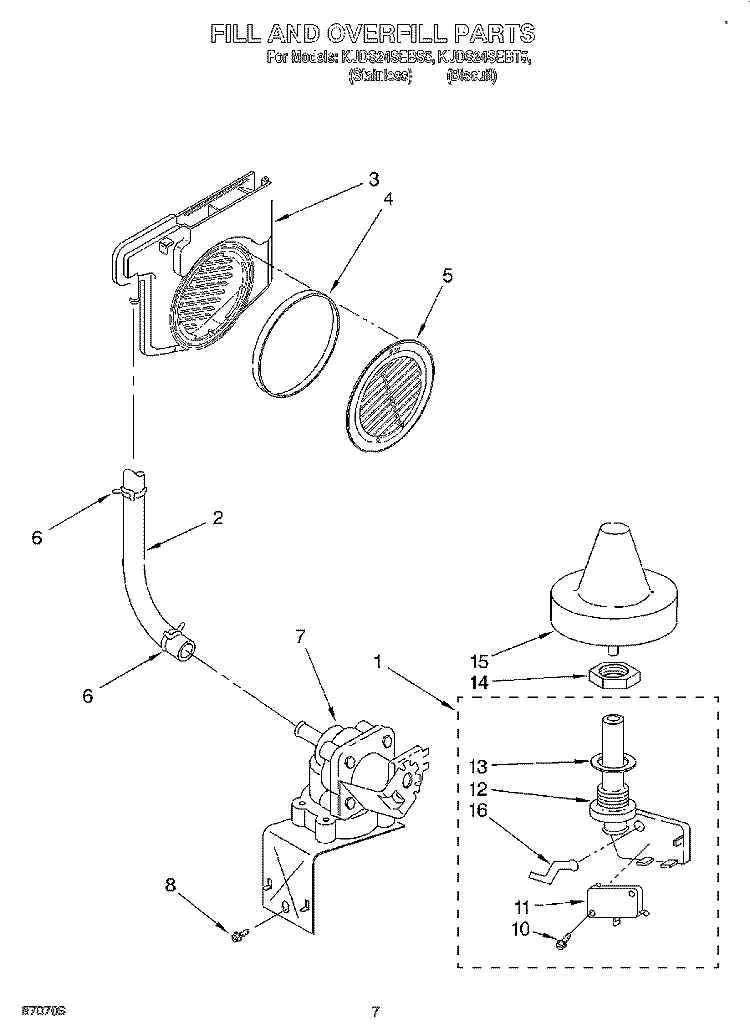 FILL AND OVERFILL Diagram and Parts List for KUDS24SEBT5  KitchenAid Dishwasher