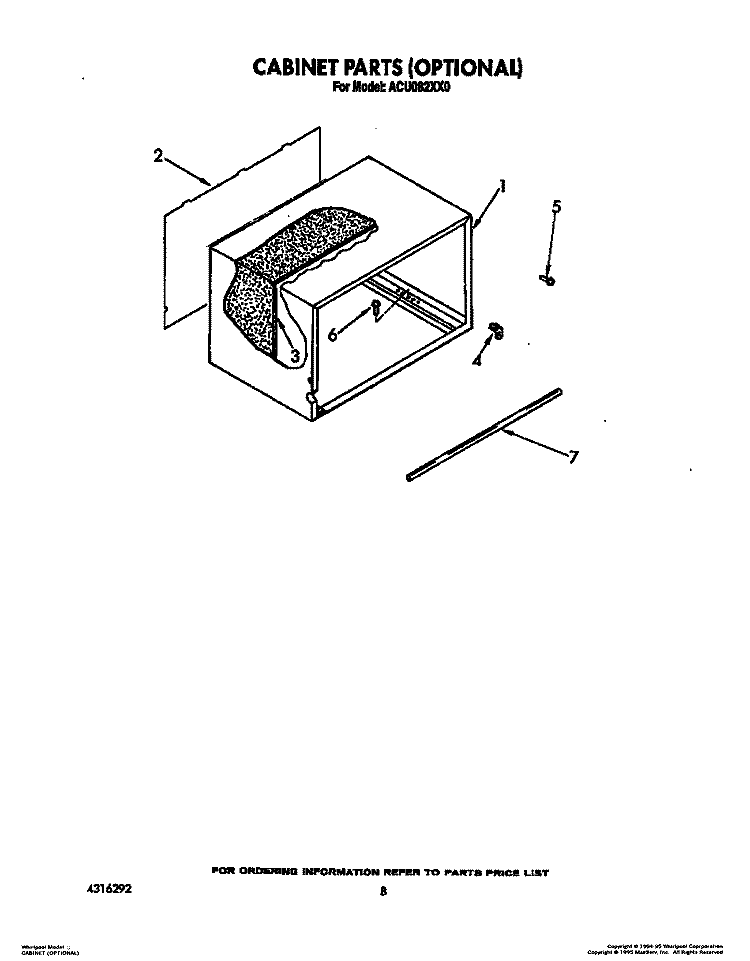CABINET (OPTIONAL) Diagram and Parts List for ACU082XX0  Whirlpool Air Conditioner