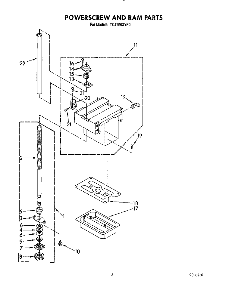 POWERSCREW AND RAM Diagram and Parts List for TC4700XYP0  Whirlpool Trash Compactor