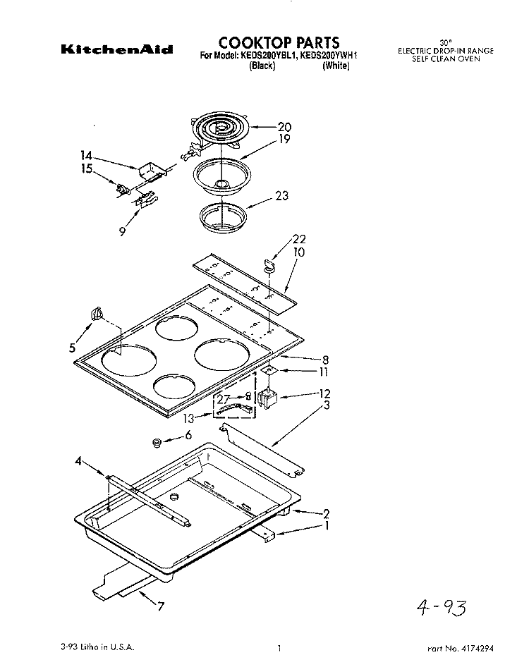 COOKTOP Diagram and Parts List for KEDS200YBL1  KitchenAid Range