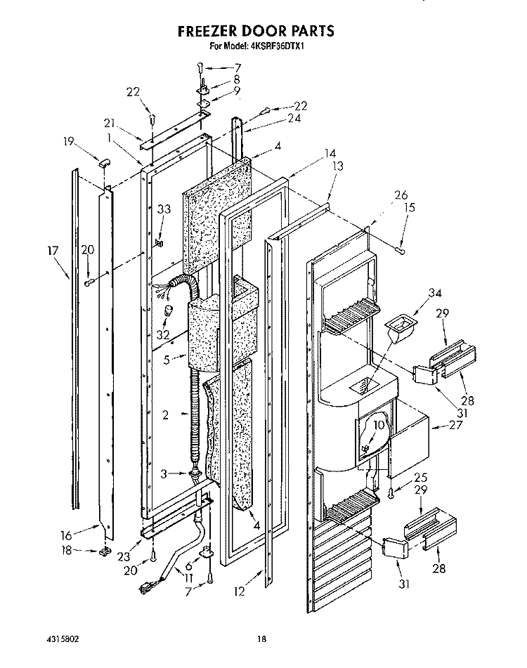 FREEZER DOOR Diagram and Parts List for 4KSRF36DTX1  KitchenAid Refrigerator