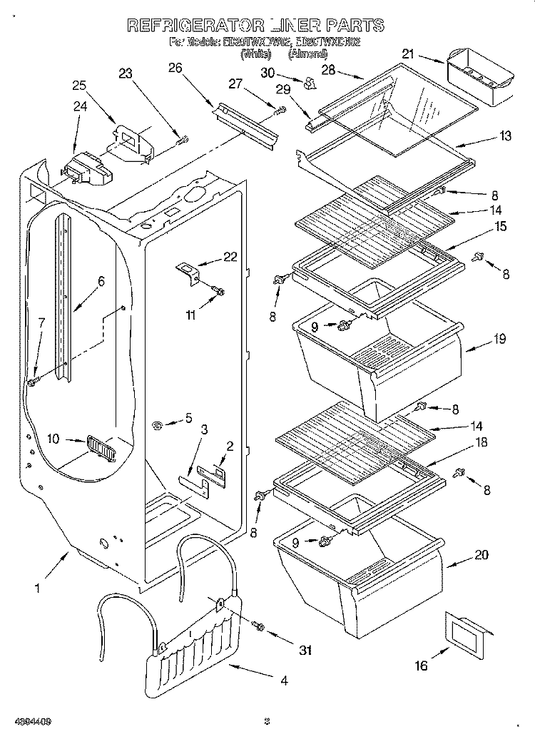 REFRIGERATOR LINER Diagram and Parts List for ED20TWXDN02  Whirlpool Refrigerator