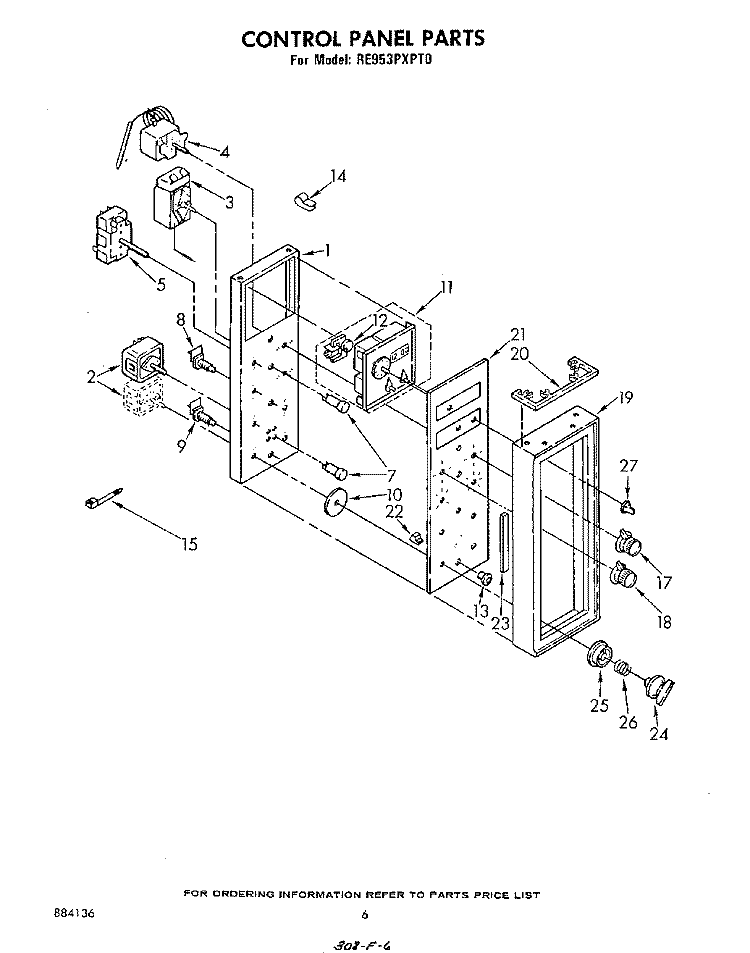 CONTROL PANEL Diagram and Parts List for RE953PXPT0  Whirlpool Range