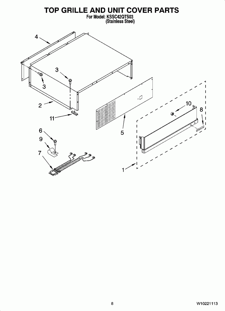 TOP GRILLE AND UNIT COVER PARTS Diagram and Parts List for KSSC42QTS03  KitchenAid Refrigerator