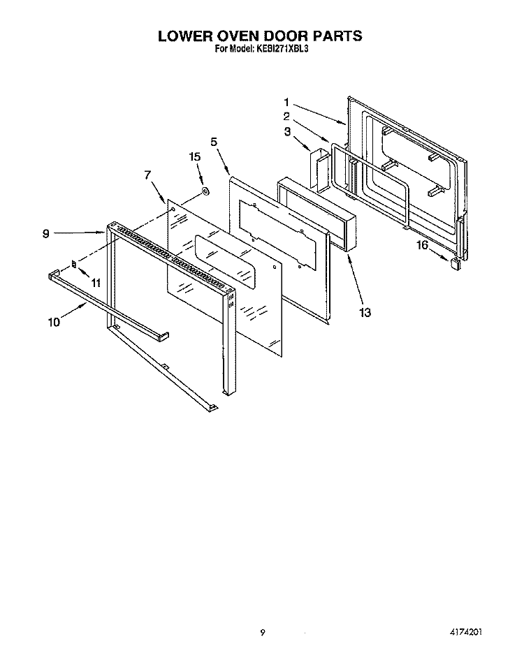 LOWER OVEN DOOR Diagram and Parts List for KEBI271XBL3  KitchenAid Wall Oven
