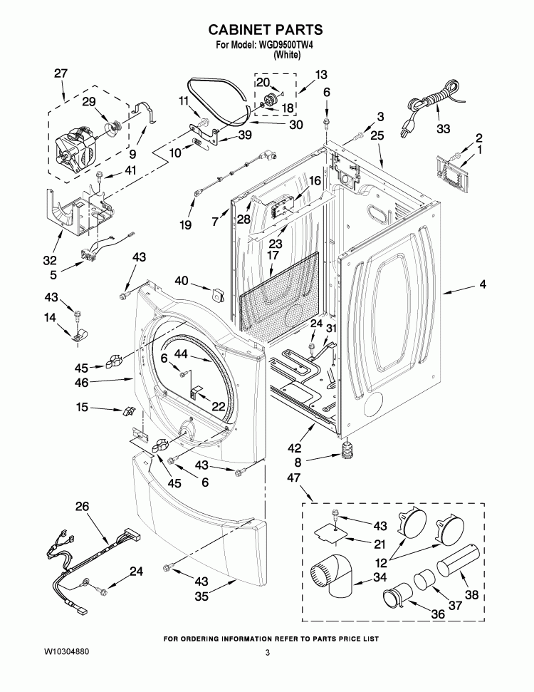 CABINET PARTS Diagram and Parts List for WGD9500TW4  Whirlpool Dryer