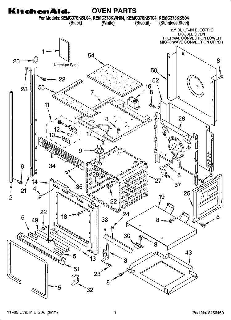 OVEN PARTS Diagram and Parts List for KEMC378KBT04  KitchenAid Microwave Oven Combo