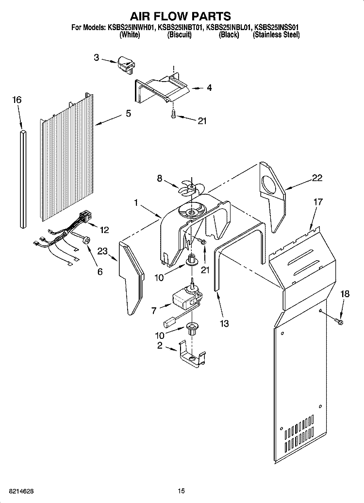 AIR FLOW PARTS Diagram and Parts List for KSBS25INWH01  KitchenAid Refrigerator