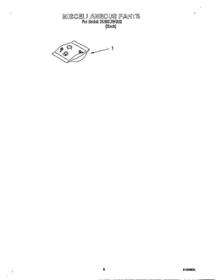 MISCELLANEOUS, OPTIONAL Diagram and Parts List for DU890DWGU2  Whirlpool Dishwasher