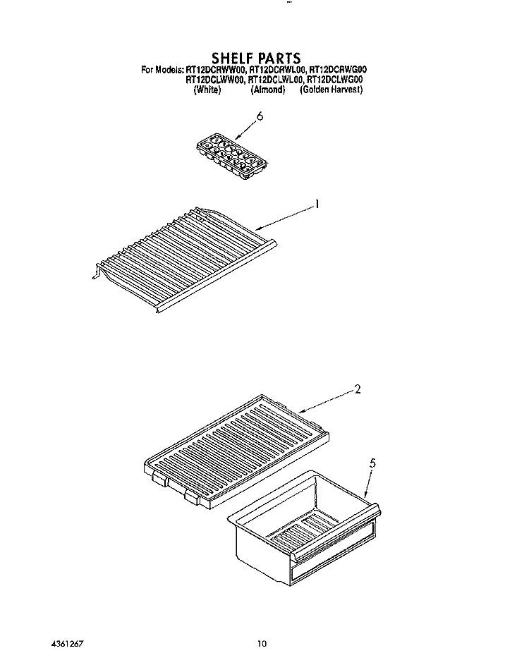 SHELF Diagram and Parts List for RT12DCRWW00  Roper Refrigerator