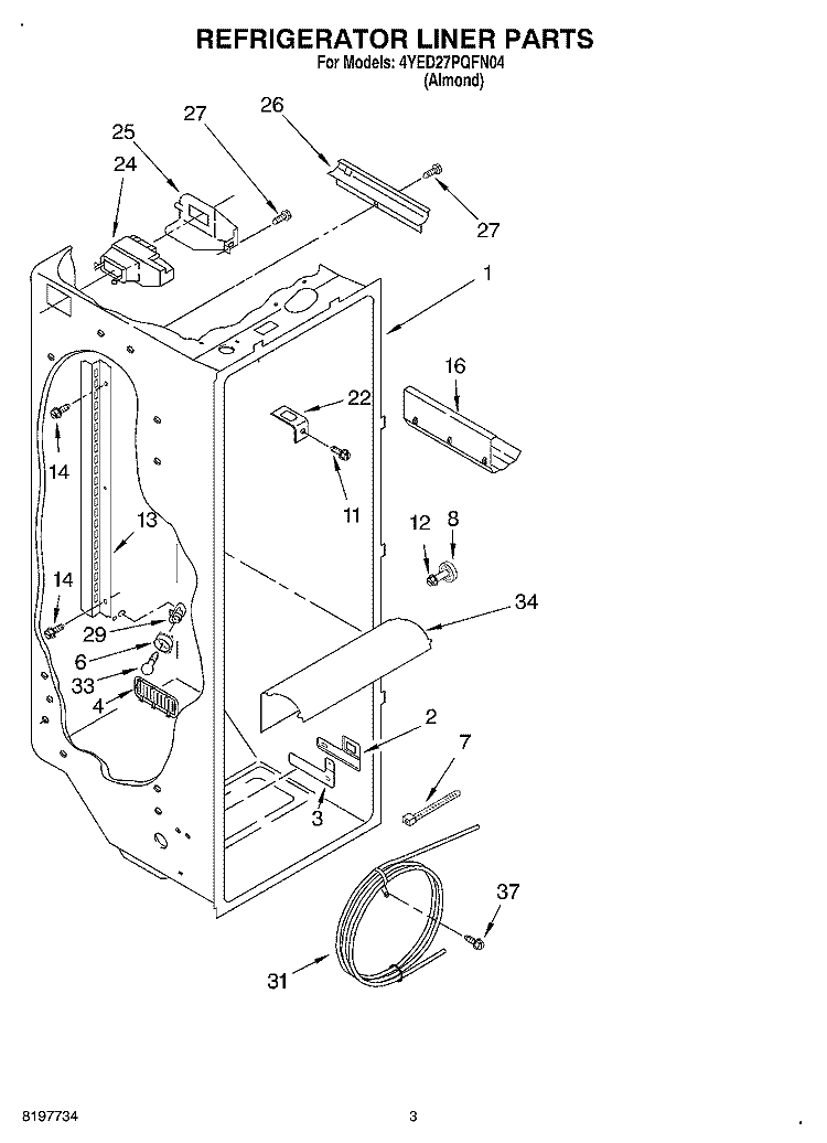 REFRIGERATOR LINER Diagram and Parts List for 4YED27PQFN04  Whirlpool Refrigerator