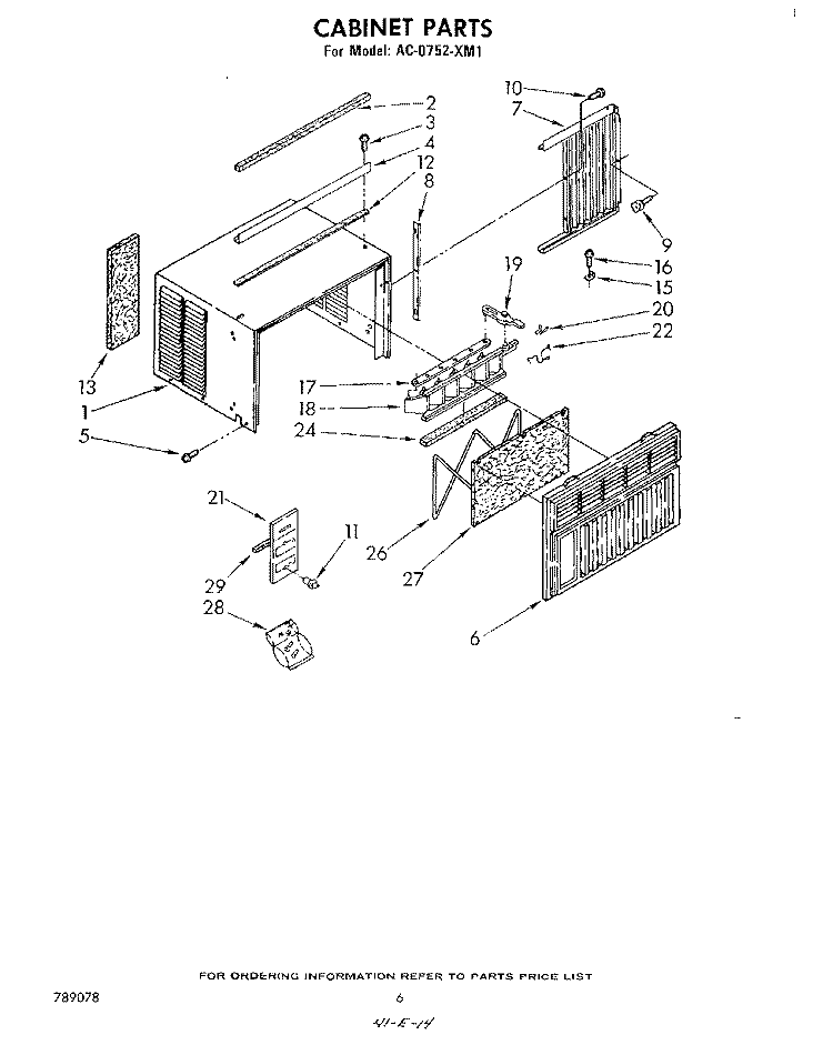CABINET PARTS Diagram and Parts List for AC0752XM1  Whirlpool Air Conditioner