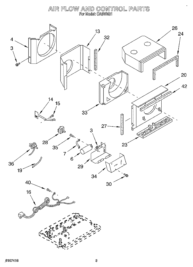 AIR FLOW AND CONTROL Diagram and Parts List for CA6WM01  Crosley Air Conditioner