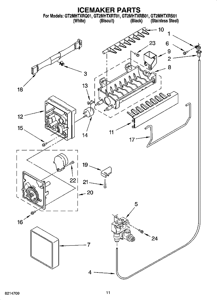 ICEMAKER PARTS Diagram and Parts List for GT2MHTXRQ01  Whirlpool Refrigerator