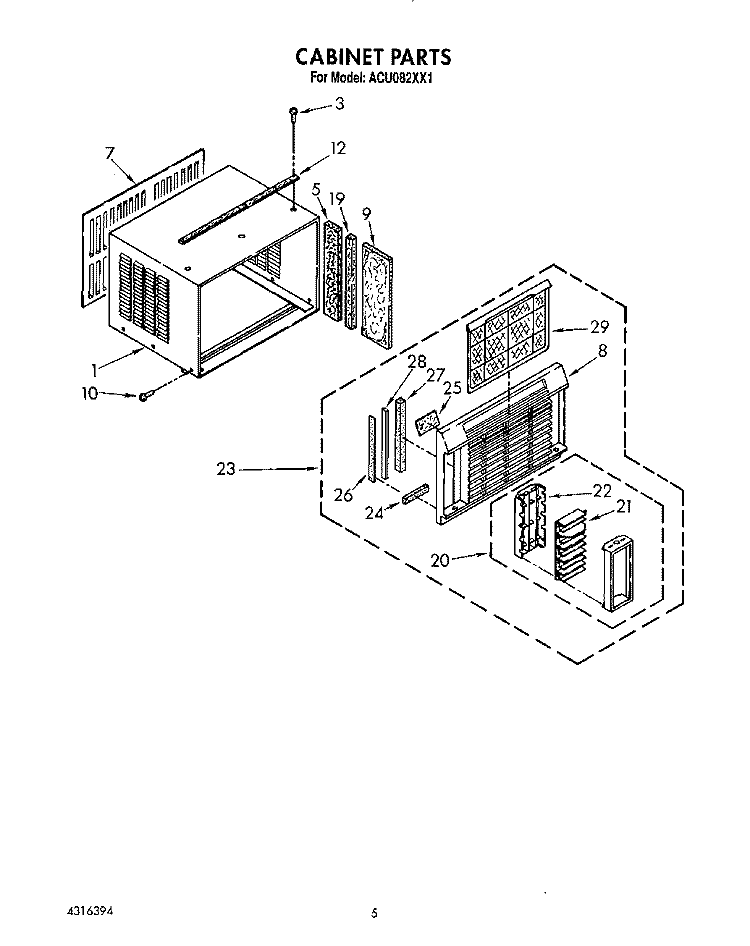 CABINET Diagram and Parts List for ACU082XX1  Whirlpool Air Conditioner