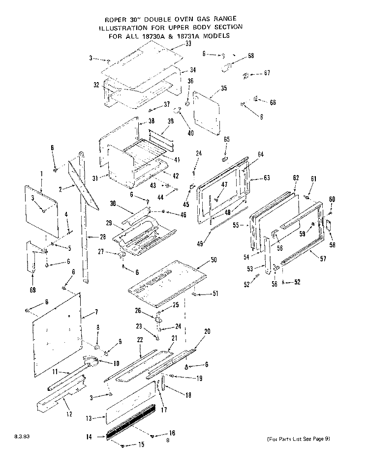OVEN CONTROL PANEL Diagram and Parts List for 1873^1A  Whirlpool Range