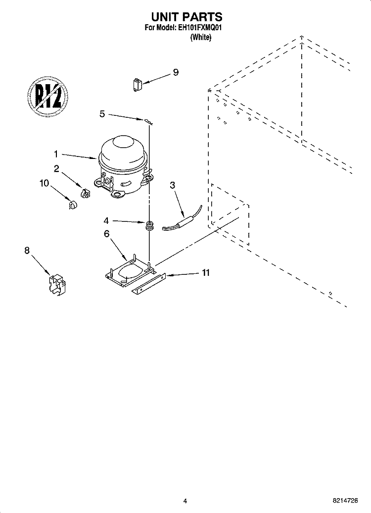UNIT PARTS Diagram and Parts List for EH101FXMQ01  Whirlpool Freezer