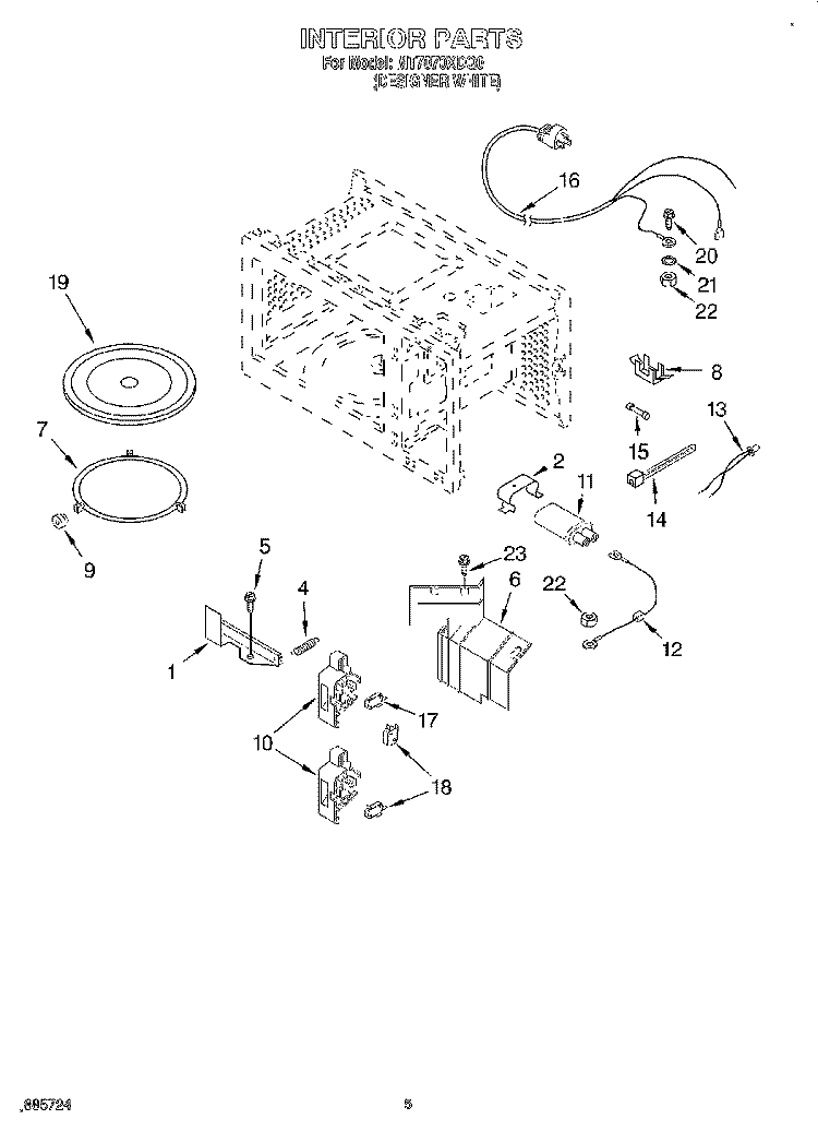 INTERIOR Diagram and Parts List for MT7070XDQ0  Whirlpool Microwave