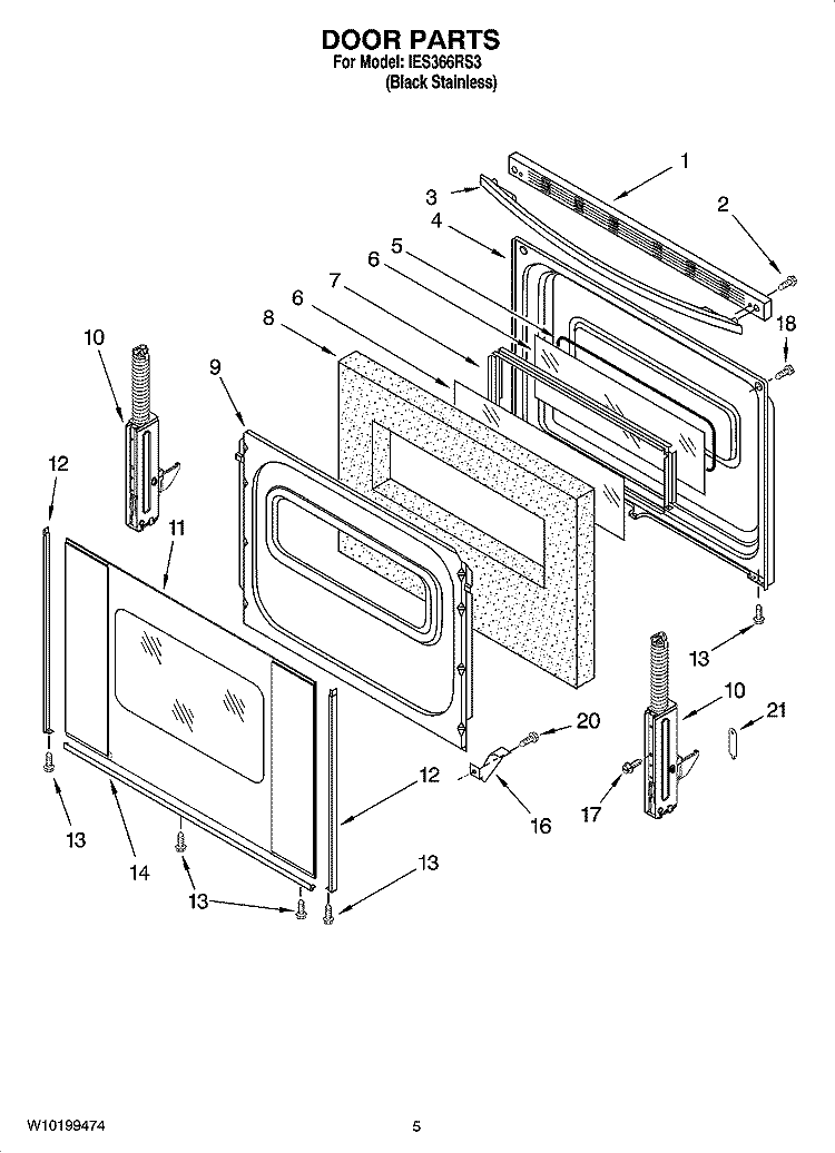 DOOR PARTS Diagram and Parts List for IES366RS3  Inglis Range