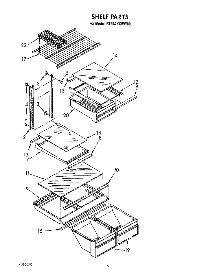 SHELF Diagram and Parts List for RT20AKXWW00  Roper Refrigerator