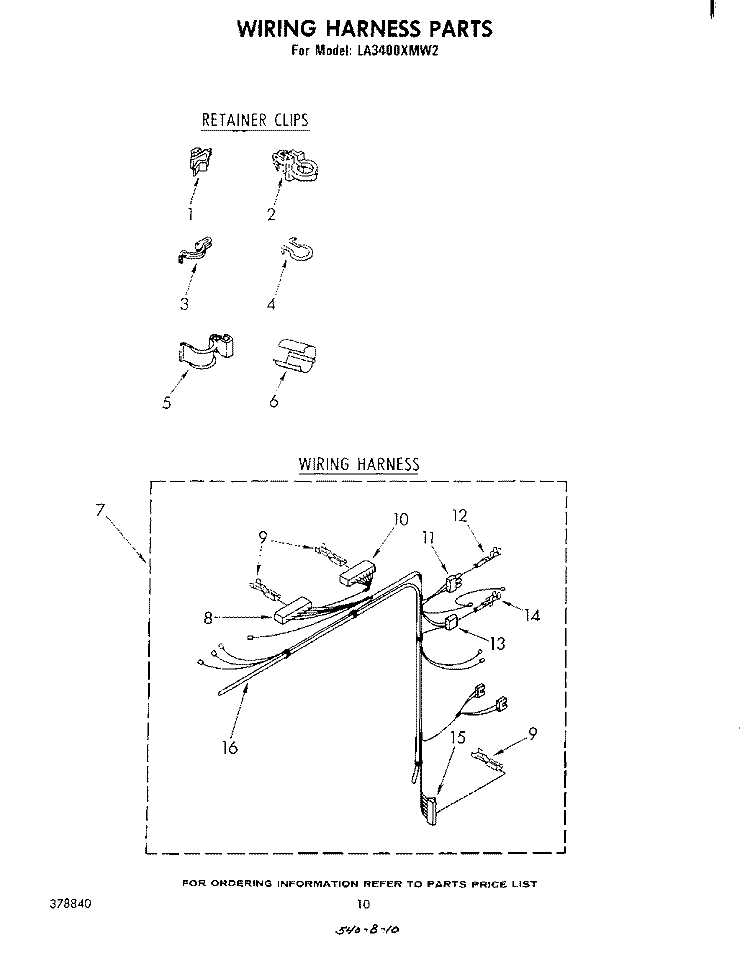 WIRING HARNESS Diagram and Parts List for LA3400XMW2  Whirlpool Washer