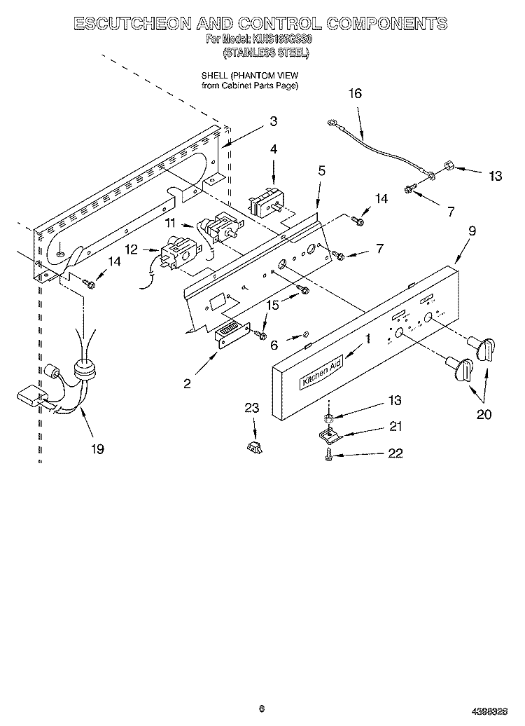 ESCUTCHEON AND CONTROL Diagram and Parts List for KUIS185GSS0  KitchenAid Ice Maker