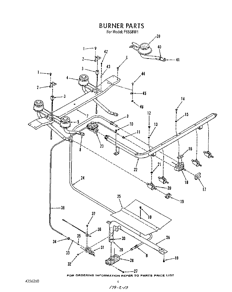 BURNER Diagram and Parts List for F6558^1  Whirlpool Range