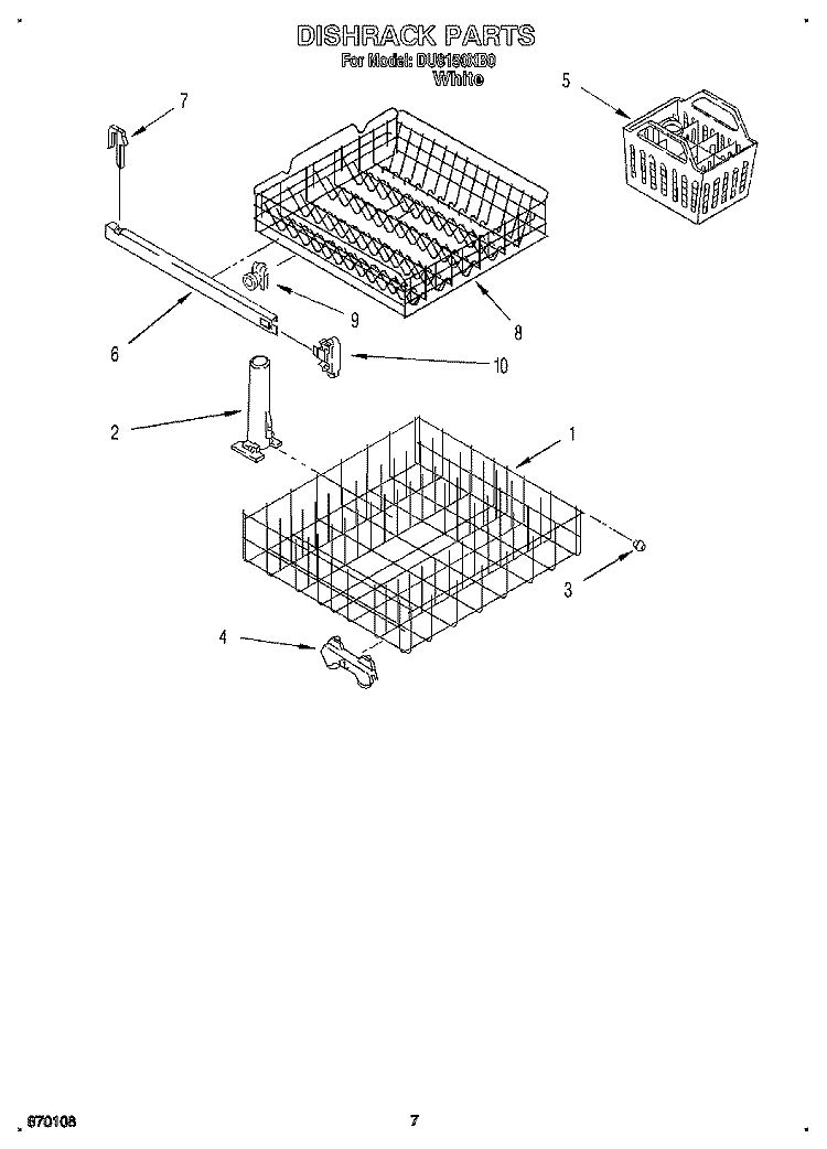 DISHRACK Diagram and Parts List for DU8150XB0  Whirlpool Dishwasher