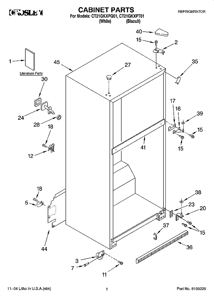 CABINET PARTS Diagram and Parts List for CT21GKXPQ01  Crosley Refrigerator