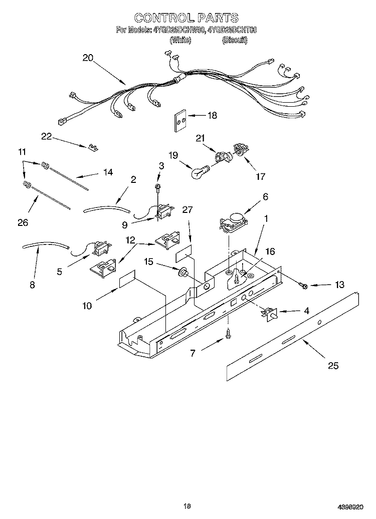 CONTROL Diagram and Parts List for 4YGD25DCHW00  Whirlpool Refrigerator