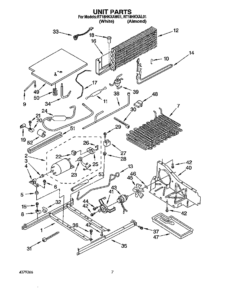 UNIT Diagram and Parts List for RT18HKXAW01  Roper Refrigerator