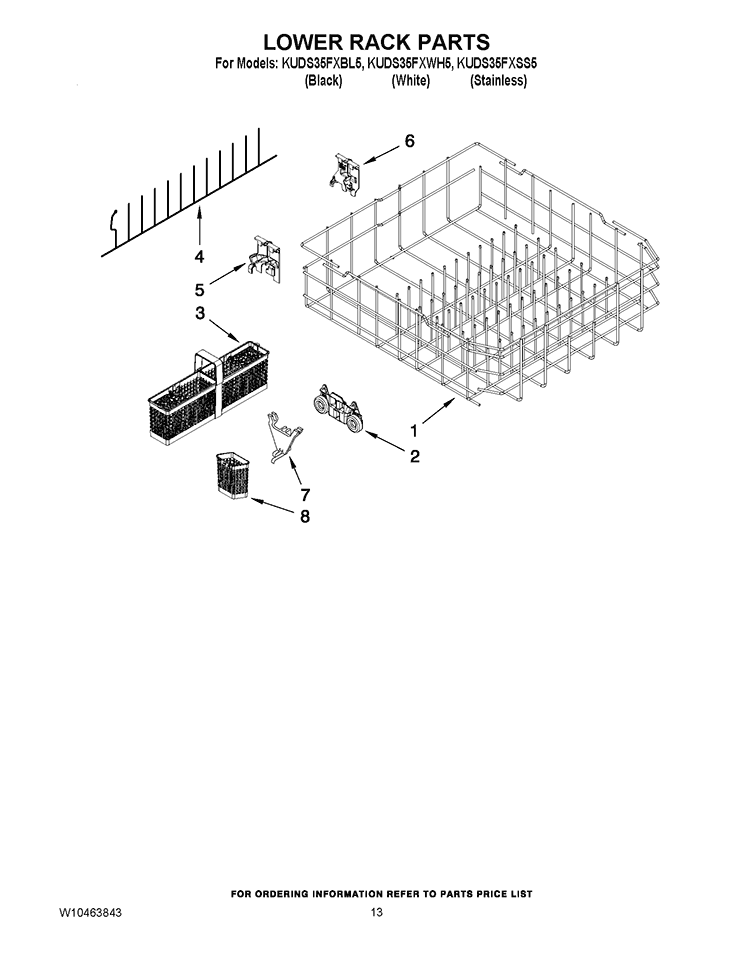 LOWER RACK PARTS Diagram and Parts List for KUDS35FXSS5  KitchenAid Dishwasher