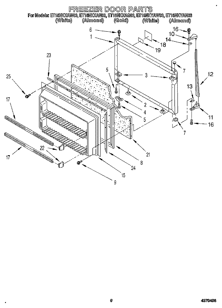 FREEZER DOOR Diagram and Parts List for ET18NKXAW03  Whirlpool Refrigerator