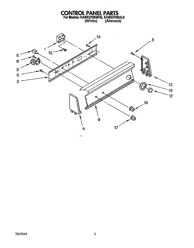CONTROL PANEL Diagram and Parts List for KAWE570BWH0  KitchenAid Washer