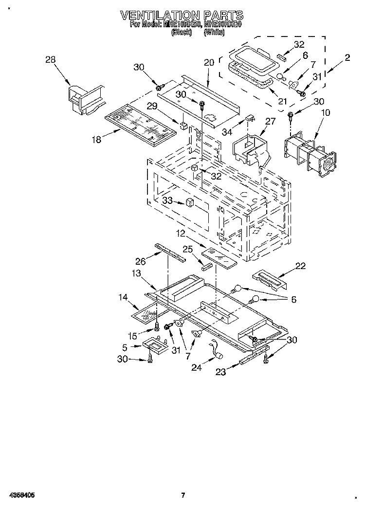 VENTILATION Diagram and Parts List for MHE10RXB0  Roper Microwave