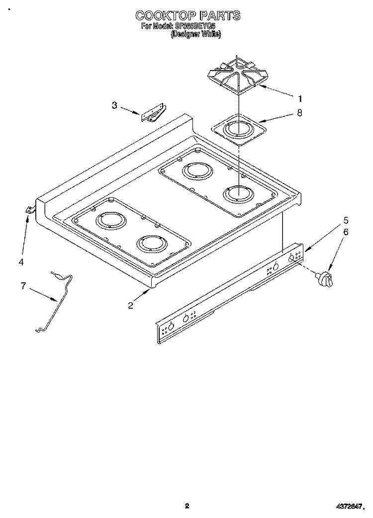 COOKTOP Diagram and Parts List for SF365BEYQ5  Whirlpool Range