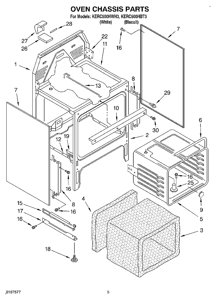 OVEN CHASSIS Diagram and Parts List for KERC500HBT3  KitchenAid Range