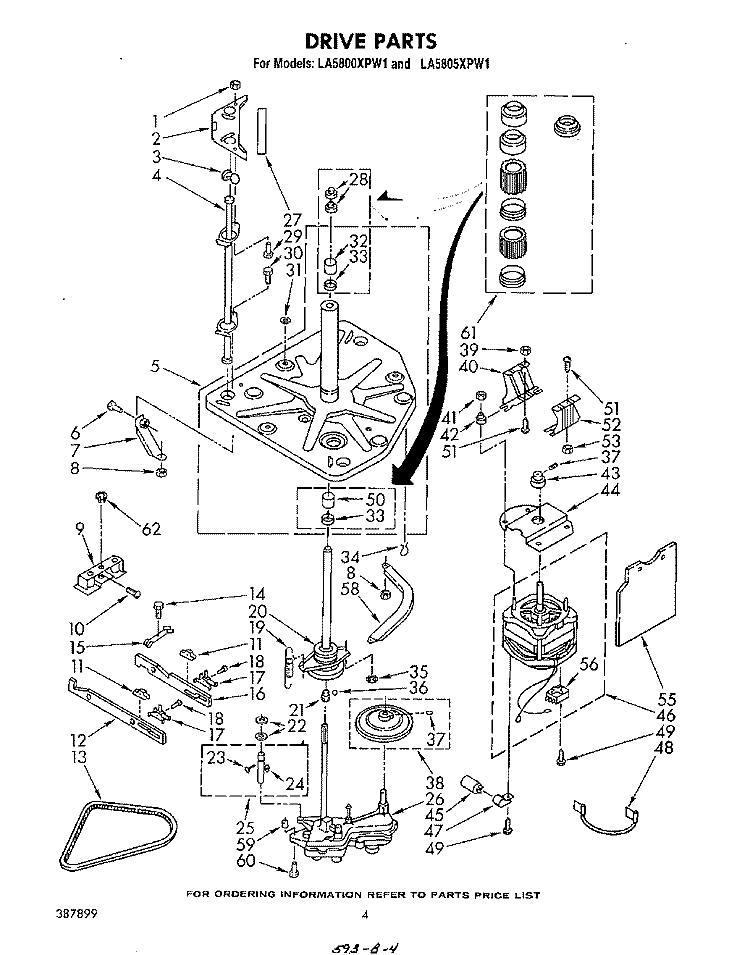 DRIVE Diagram and Parts List for LA5805XPW1  Whirlpool Washer