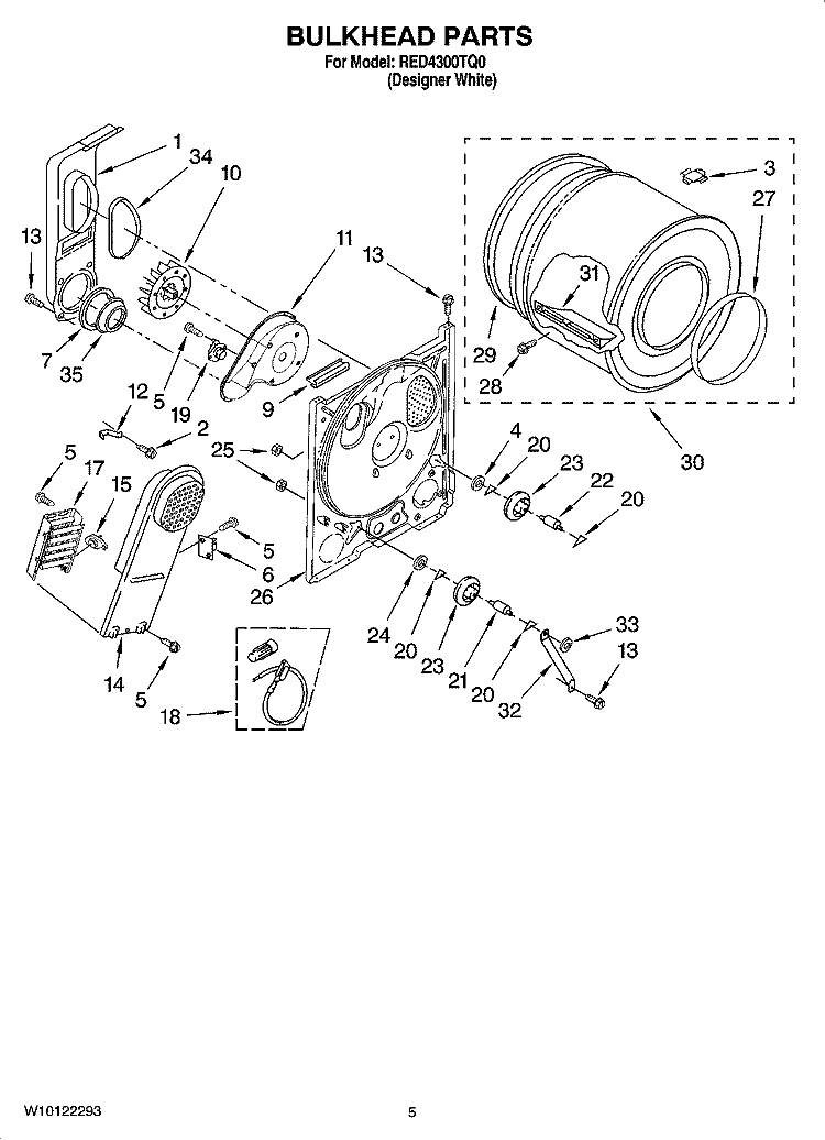 BULKHEAD PARTS, OPTIONAL PARTS (NOT INCLUDED) Diagram and Parts List for RED4300TQ0  Roper Dryer
