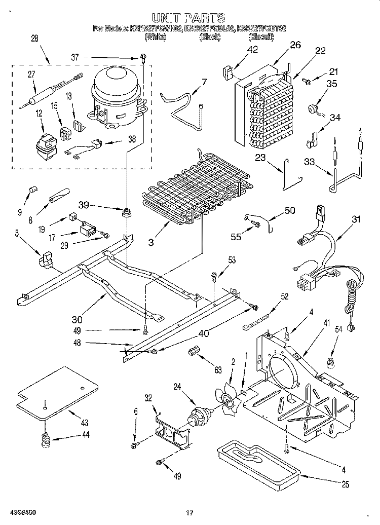 UNIT Diagram and Parts List for KSRS27FGBL02  KitchenAid Refrigerator