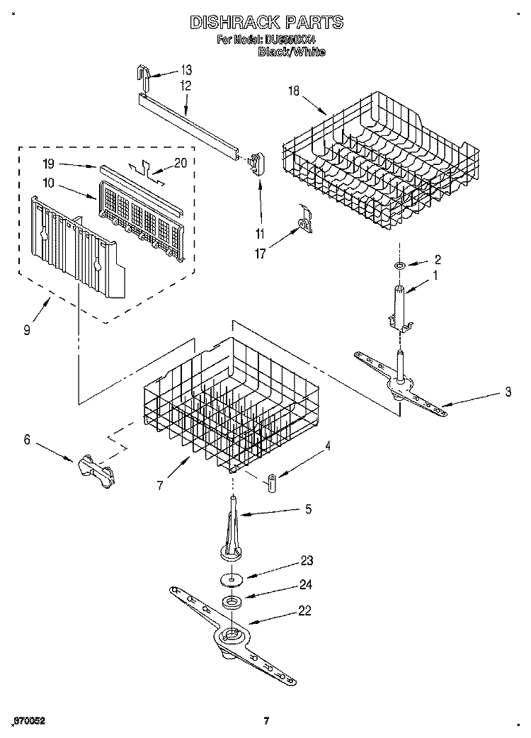 DISHRACK, LIT/OPTIONAL Diagram and Parts List for DU8550XX4  Whirlpool Dishwasher