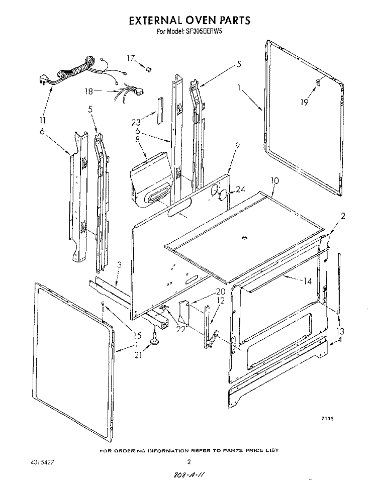 EXTERNAL OVEN Diagram and Parts List for SF305EERW5  Whirlpool Range