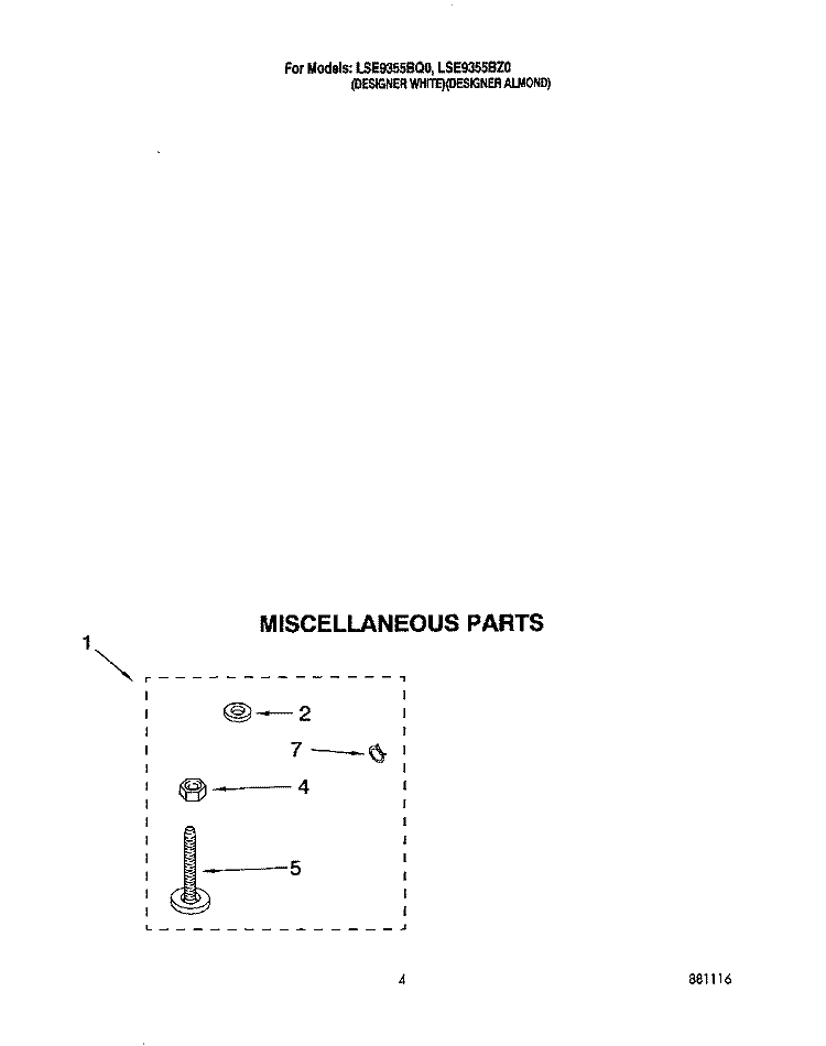 MISCELLANEOUS Diagram and Parts List for LSE9355BQ0  Whirlpool Washer