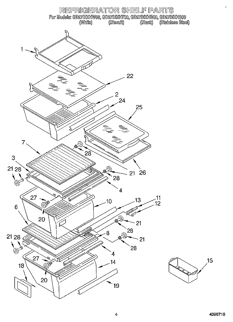 REFRIGERATOR SHELF Diagram and Parts List for GD27DIXHS00  Whirlpool Refrigerator