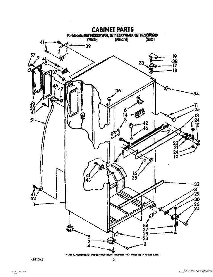 CABINET Diagram and Parts List for 6ET16ZKXWG00  Whirlpool Refrigerator