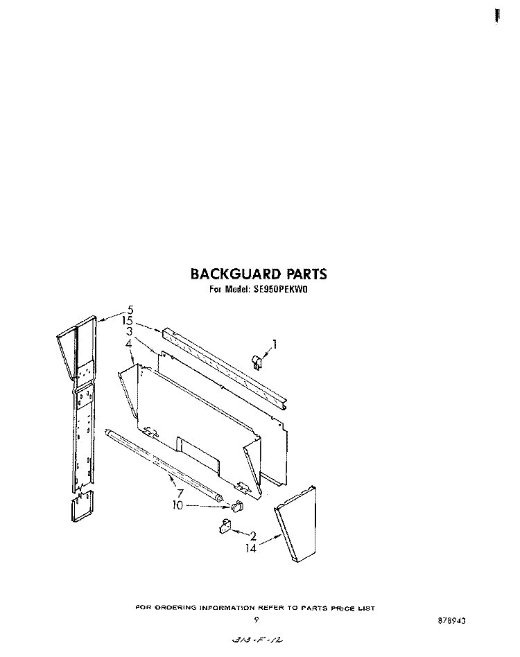 BACKGUARD Diagram and Parts List for SE950PEKW0  Whirlpool Range